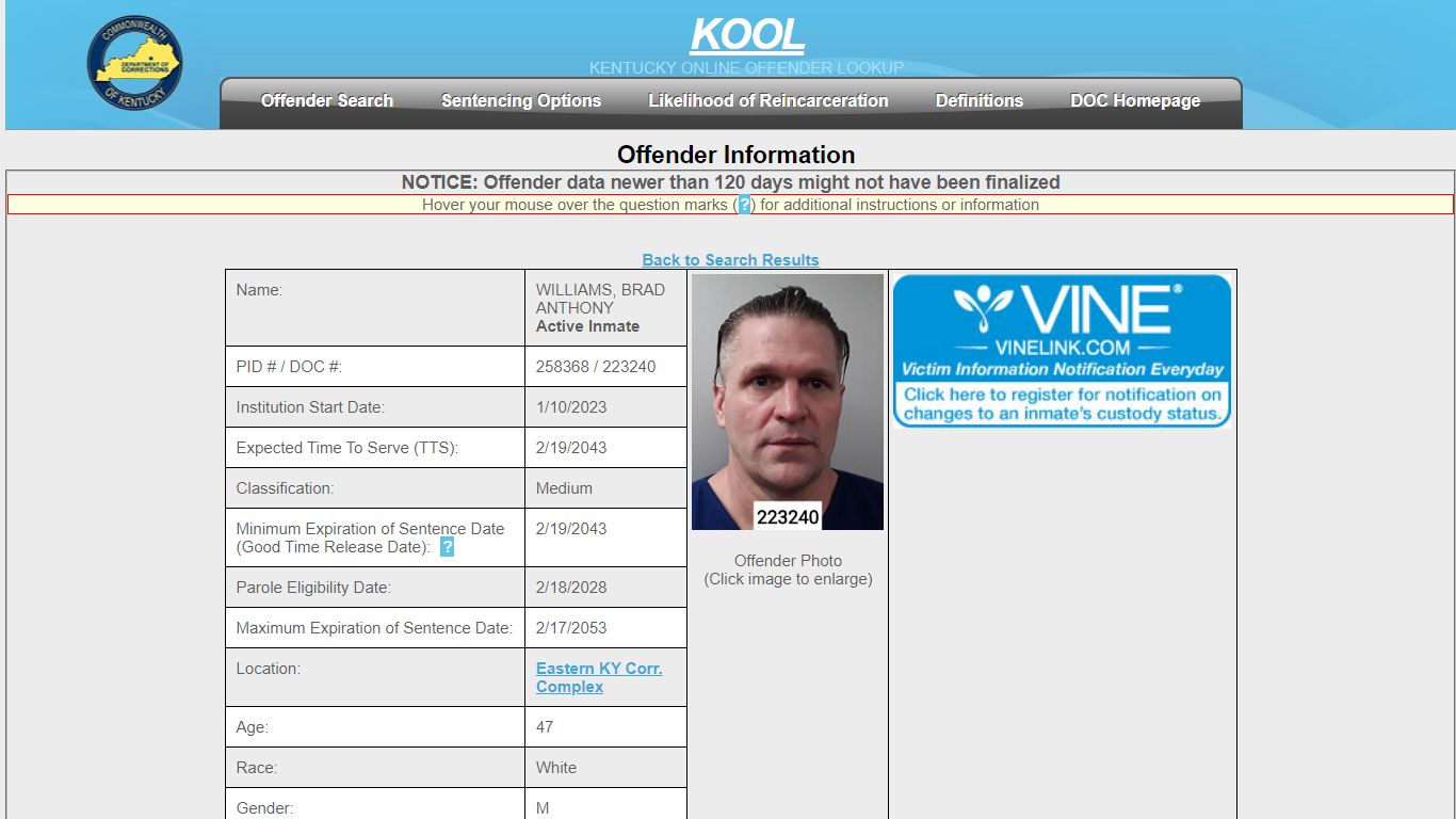 Offender Information - Kentucky Department of Corrections - Offender ...
